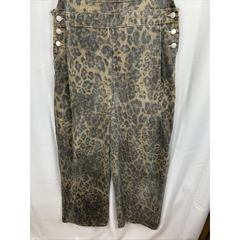 Dazy Wide Leg Overalls Leopard Print Relaxed Fit Medium Black Brown Animal Baggy - Picture 4 of 14